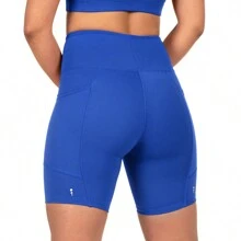 Women's Compression Shorts With Pocket For Running, Walking, Gym - Royal Blue - View 3