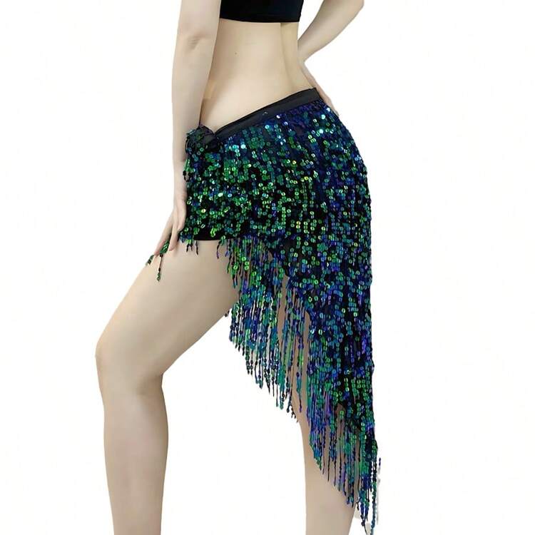 Nuevo Fular de cadera para danza del vientre con lentejuelas, cadena de cintura con flecos, adecuado para fiestas de danza y principiantes - Multicolor - Añade 19