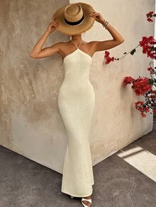 多丽丝女士露背修身吊带针织连衣裙