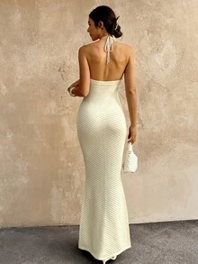 多丽丝女士露背修身吊带针织连衣裙