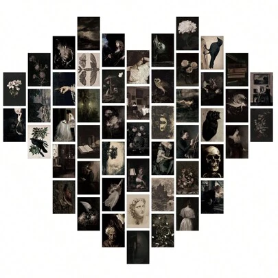 50pcs Dark Style Wall Art, Gothic Home Decor, Goth Room Decor, Dark Wall Decor Aesthetic Pictures, Witchy Collage Kit Halloween Decor For Bedroom Vinyl Decal, For Bedroom Decor, Room Decor Items, For Halloween Decor, Fall Decor, Classroom Decorations, Removable Sticker, Posters, Stickers, Wall Art, Spring Decoration Items Refresh Your Home, Rama Decoration Stickers Gifts Birthday Graduation
