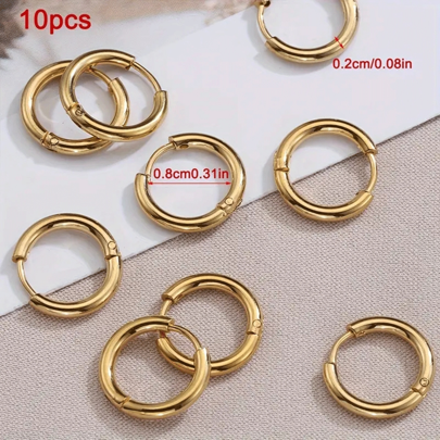 10 قطعة أقراط حلقية من الفولاذ المقاوم للصدأ للنساء والرجال ، هدايا مجوهرات موضة بيرسينغ