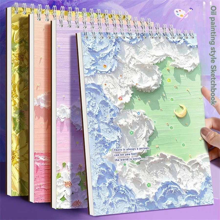 1 本/30 张 A4 油画风格翻盖素描本,适合艺术生使用素描空白纸、涂鸦和手绘、素描本、绘画本、母亲节、妈妈的礼物 - 彩色 - 查看 1