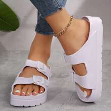 Women's Waterproof Slide Sandals With,Adjustable Double Buckle,Flat And Comfortable For Beach And Fashion Wear. - 白色 - 查看 8