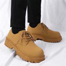 Men's Vintage Work Boots Platform Derby Shoes, Casual Thick Sole Leather Oxfords/ Shoes For Teenagers