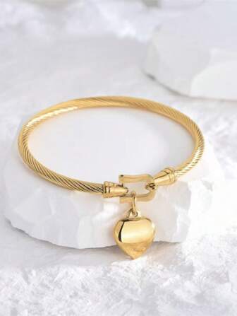 Heart Charm Stainless Steel Bracelet Valentines