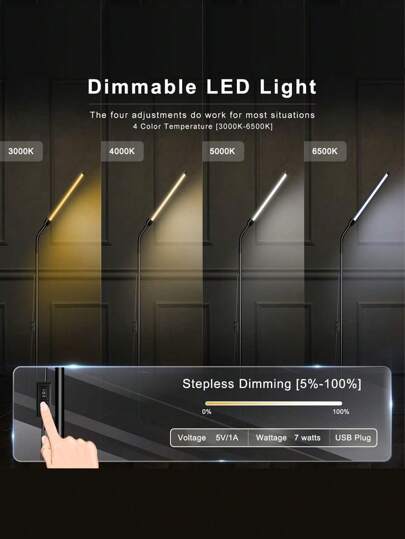 Bright LED Vloer Lamp Adjustable Temperature Dimmable Brightness Moderne Lamps, USB Height Gooseneck St ing Work Verlichting Reading, Office, Living Room, Bedroom, Eyelash Extensions, Facial Spa, Salon Makeup view 5