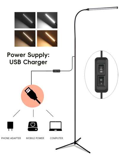 Bright LED Vloer Lamp Adjustable Temperature Dimmable Brightness Moderne Lamps, USB Height Gooseneck St ing Work Verlichting Reading, Office, Living Room, Bedroom, Eyelash Extensions, Facial Spa, Salon Makeup view 10