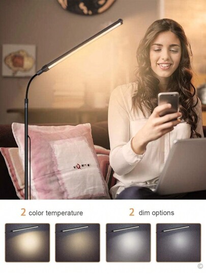 Bright LED Vloer Lamp Adjustable Temperature Dimmable Brightness Moderne Lamps, USB Height Gooseneck St ing Work Verlichting Reading, Office, Living Room, Bedroom, Eyelash Extensions, Facial Spa, Salon Makeup view 2