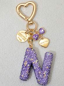 1个可爱粉色软粘土字母水钻钥匙扣，可个性化定制，可作包包挂件、汽车钥匙扣、心形装饰，是送给妈妈、朋友、情人节的绝佳礼物，也可作汽车配件、包包挂饰、背包挂件、哥特风Y2K风格挂绳、带证件夹的挂绳、汽车配件、包包挂饰、圣诞节汽车配件、教师、姐妹礼物创意 - 紫色 - 查看 10