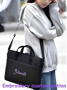 刺绣定制笔记本电脑包，男女通用单肩笔记本电脑内袋，电脑包，斜纹款式，简约牛津布，男士电脑公文包，便携式商务笔记本电脑文件袋 - 彩色 - 查看 2