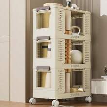 3 层厨房储物车，多功能实用滚动储物整理器，带可锁定轮子的移动搁架单元车，适用于浴室、洗衣房、客厅户外装饰 - 預設 - 查看 1