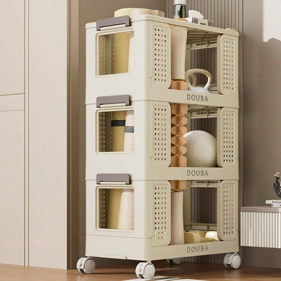 3 层厨房储物车，多功能实用滚动储物整理器，带可锁定轮子的移动搁架单元车，适用于浴室、洗衣房、客厅户外装饰 - 預設 - 查看 1