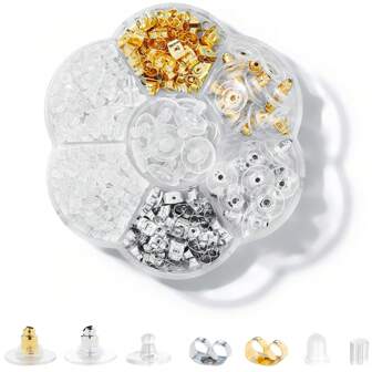 1 套耳钉耳环后盖，透明塑料金属橡胶硅胶耳环后盖子弹形离合器塞替换套件，适用于鱼钩耳环耳钉圈