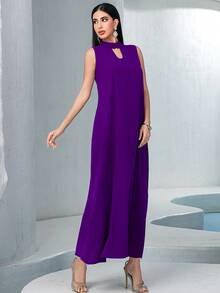 2pcs/Set Floral Print Patchwork Loose Women Dress - Purple - View 6