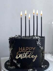 6pcs Straight Pole Candle Set Black Textured Pencil Birthday Candle Cake Decoration Cake Baking Decoration Plug-In Creative Birthday Party Dessert Birthday Candle Festive Event Party Party Long Pole Baking Decoration Box Black Candle