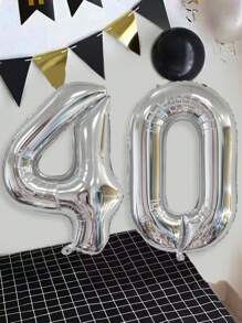 1/2 件黑色数字气球 40 英寸 1-80 尺寸铝膜气球适用于生日派对、周年纪念日等派对室内外装饰,营造派对氛围 - 銀色 - 查看 17