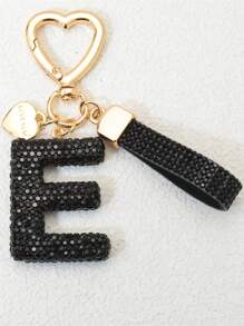 1pc Pink Soft Clay Letter Rhinestone Keychain, Cute Personalized Charm Pendant For Women, Bag, Car, Mothers, Friends, Valentine's Day Gift Valentines Car Accessories Bag Charm School Goth Y2k Bag Accessories Lanyards With Id Holder Car Accessories Bag Charms