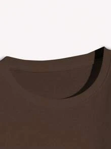 Men's Casual Slogan Letter Printed Round Neck Short Sleeve T-Shirt, Summer - Coffee Brown - View 5
