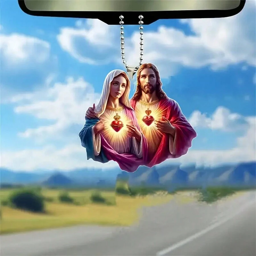 2D Acrylic Wisdom Jesus Heart Light Pendant Car Rearview Mirror Jewelry For Car Rearview Mirrors, Home & Kitchen, Bags & Key Chains - Perfect Holiday Gifts