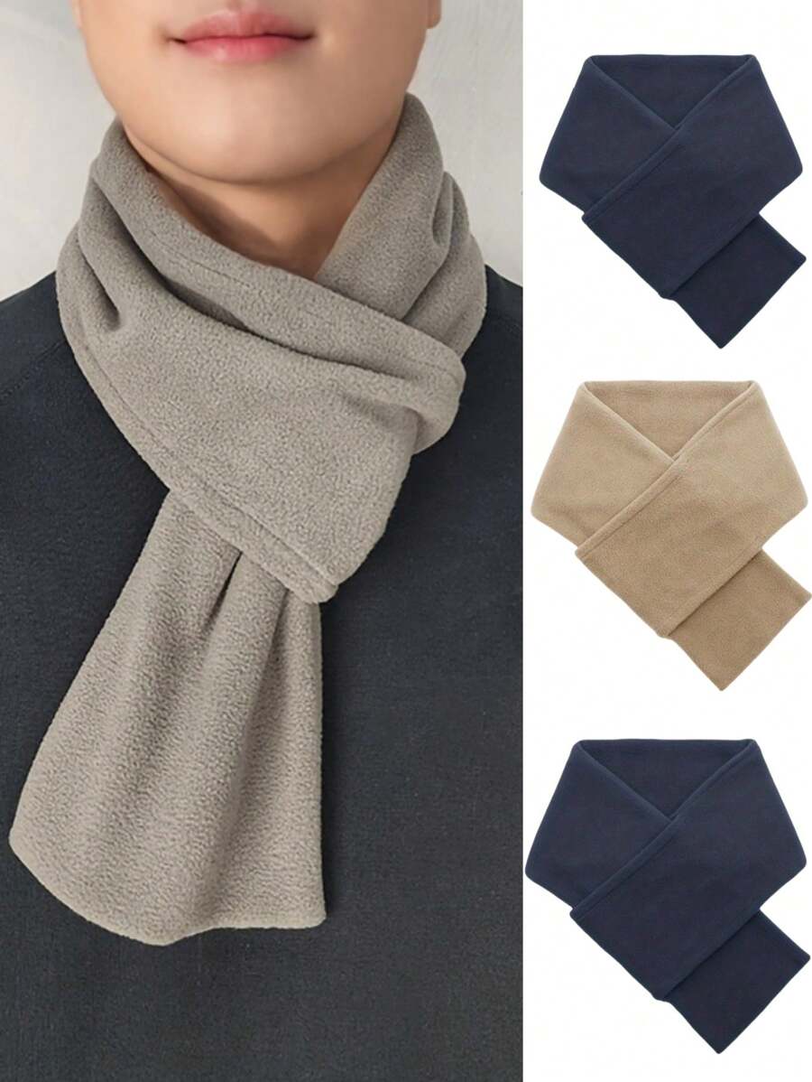 1 件男士时尚简约纯色天鹅绒无限围巾 - 秋冬季百搭保暖围巾 - 彩色 - 查看 1