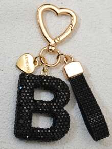 1pc Pink Soft Clay Letter Rhinestone Keychain, Cute Personalized Charm Pendant For Women, Bag, Car, Mothers, Friends, Valentine's Day Gift Valentines Car Accessories Bag Charm School Goth Y2k Bag Accessories Lanyards With Id Holder Car Accessories Bag Charms