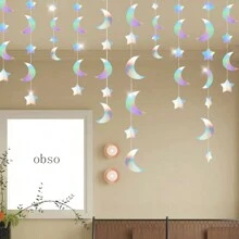 Colorful Star, Moon Shaped Bunting Garlands, Ramadan Atmosphere Decorations, Triangle Flag, Birthday Party Wedding Decor Supplies