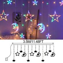 Moon & Star String Lights, Holiday Star & Moon String Lights, Warm White Lights, Suitable For Christmas, Wedding, Party, Home, Patio, Lawn, Room Decor, Etc. - 彩色 - 查看 13