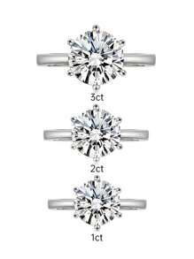 1 件 S925 纯银莫桑石戒指 1CT/2CT/3CT 圆形经典 6 爪订婚/求婚/生日/周年纪念/母亲节礼物，正式/婚礼珠宝，附有莫桑石证书和礼品盒 - 銀色 - 查看 7