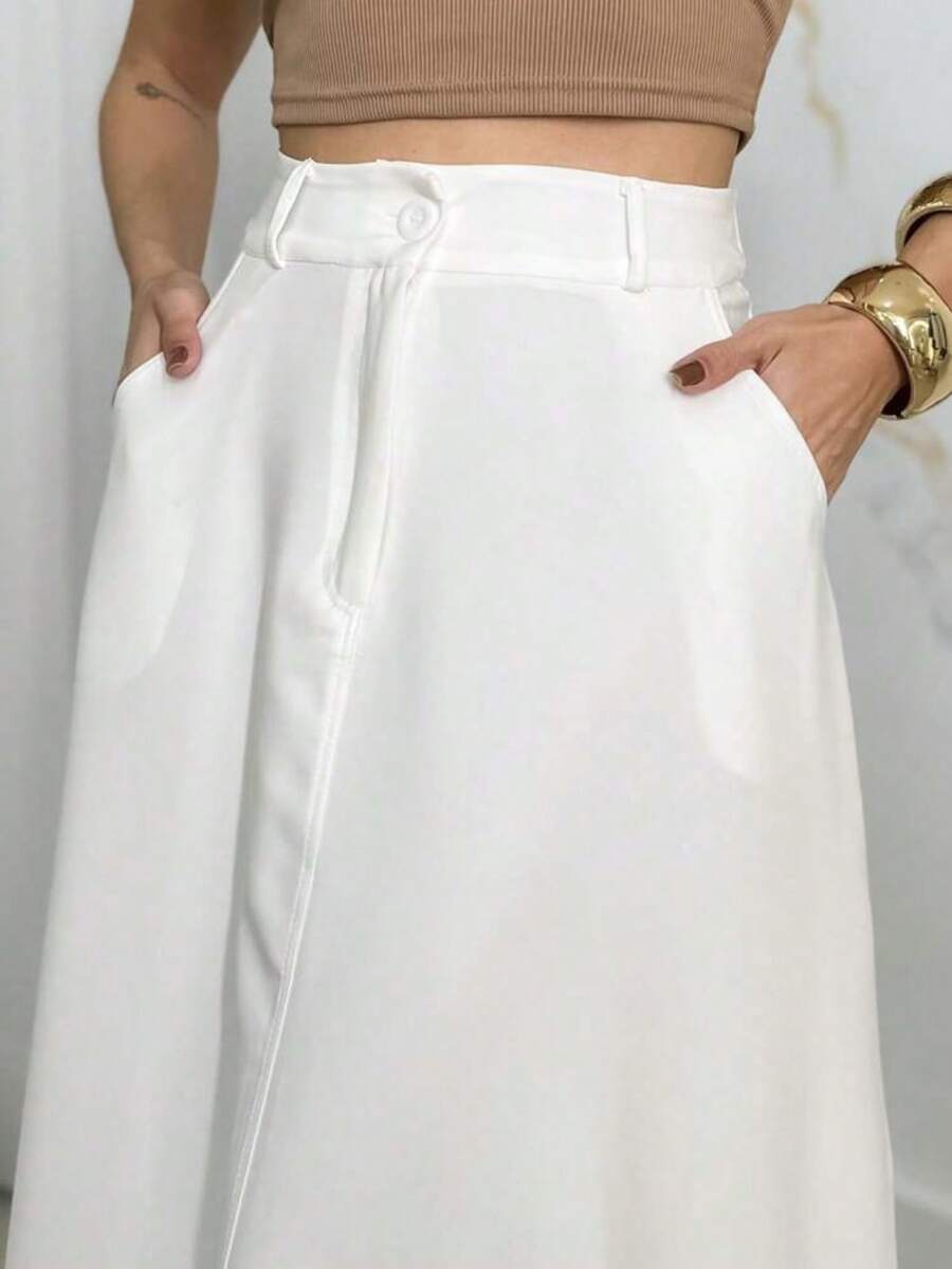 Women's Long Round Skirt Tailoring Evangelical Fashion Casual Basic Winter High Waist Elegant - 白色 - 查看 1