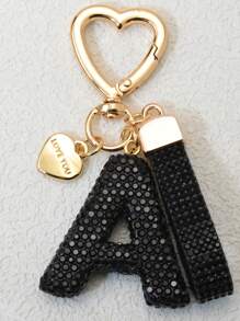 1pc Pink Soft Clay Letter Rhinestone Keychain, Cute Personalized Charm Pendant For Women, Bag, Car, Mothers, Friends, Valentine's Day Gift Valentines Car Accessories Bag Charm School Goth Y2k Bag Accessories Lanyards With Id Holder Car Accessories Bag Charms