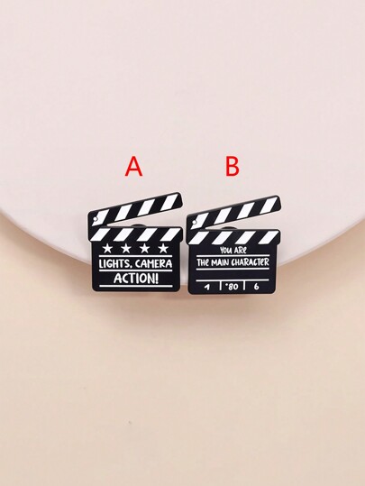 1/2pcs Creative Movie Clapperboard Brooch Cartoon Badge, Fashion Jewelry Suitable For Men And Women Daily Wear, Can Be Attached To Clothes And Backpacks