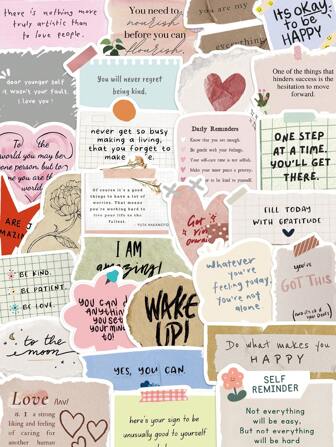 50pcs Positive Text Note Stickers Perfect For Scrapbooking Journaling Laptops Cups Skateboards & More, Add A Fun Touch To Your Devices!