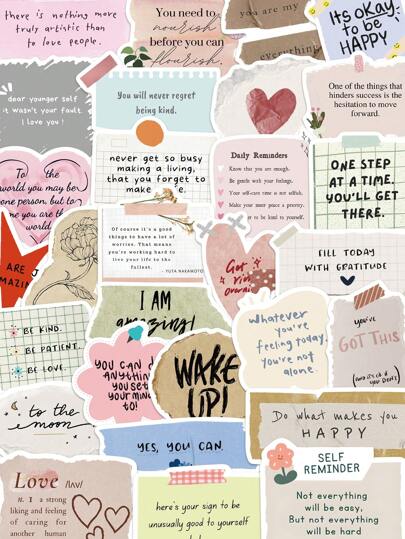 50pcs Positive Text Note Stickers Perfect For Scrapbooking Journaling Laptops Cups Skateboards & More, Add A Fun Touch To Your Devices!