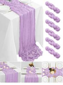 9.84ft*2.95ft/300cm*90cm-2.95ft*5.90/90cm*180cm-薰衣草色粗纱桌布-粗纱桌布-纱布桌布乡村风透明桌布适用于婚礼-生日-送礼-派对装饰-情人节装饰 - 紫色 - 查看 1