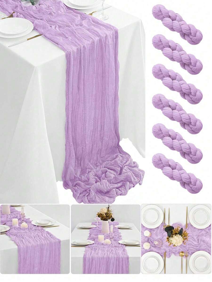 9.84ft*2.95ft/300cm*90cm-2.95ft*5.90/90cm*180cm-薰衣草色粗纱桌布-粗纱桌布-纱布桌布乡村风透明桌布适用于婚礼-生日-送礼-派对装饰-情人节装饰 - 紫色 - 查看 1