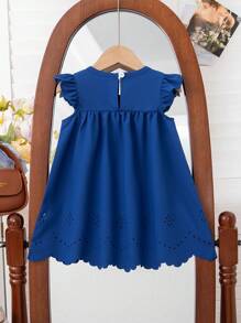 Baby Girls' Minimalist Cute Bowknot Ruffled Solid Color Dress - Blue - View 2