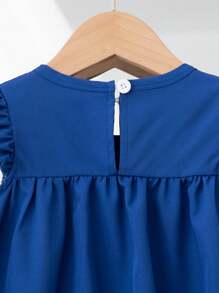 Baby Girls' Minimalist Cute Bowknot Ruffled Solid Color Dress - Blue - View 11