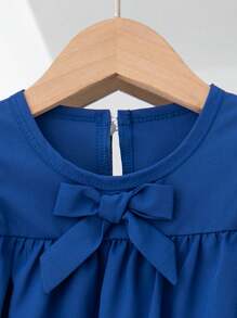 Baby Girls' Minimalist Cute Bowknot Ruffled Solid Color Dress - Blue - View 8