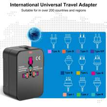 HITRENDS 1 pièce Adaptateur de voyage avec double USB (1 USB et 1 Type-C) Port de charge 5V 2,4A 12W, Chargeur mural, Adaptateur de prise électrique, Adaptateur de voyage universel mondial, Convertisseur de puissance 100-240V 6A 600-1440W Noir, Blanc convenant pour l'Asie, l'Europe, le Royaume-Uni, l'Australie et les États-Unis