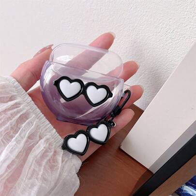 3D Stereo Heart Glasses Pendant Earphone Case Hard Shell Protective Cover Compatible With Apple 3/2/Pro/Pro2, FreeBuds 4/5i/SE2, Galaxy Buds Pro/Live 2, Compatible With Redmi Buds 5/5 Pro, OPPO Enco Air