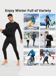 2 Bộ đồ lót giữ nhiệt trơn cho nam, đồ lót giữ nhiệt bằng vải lông cừu bên trong, đồ lót ấm áp mùa đông - Nhiều màu - Xem 6