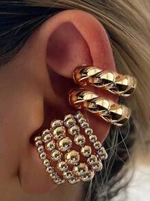 1/2/3 Pieces Set Simple Exaggerated Round Bead Hollow Stacking Earrings Set For Women's Dance Party Date Holiday Gift To Match Daily Clothing, Holiday Clothing Chunky Jewelry