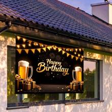 Beer-Themed Black And Gold Happy Birthday Party Backdrop With Banner - Multicolor - View 5