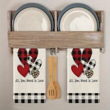 1 件情人节厨房吸水毛巾、心形格子印花洗碗布、清洁布 - 彩色 - 查看 2