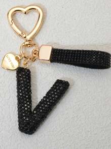 1pc Pink Soft Clay Letter Rhinestone Keychain, Cute Personalized Charm Pendant For Women, Bag, Car, Mothers, Friends, Valentine's Day Gift Valentines Car Accessories Bag Charm School Goth Y2k Bag Accessories Lanyards With Id Holder Car Accessories Bag Charms