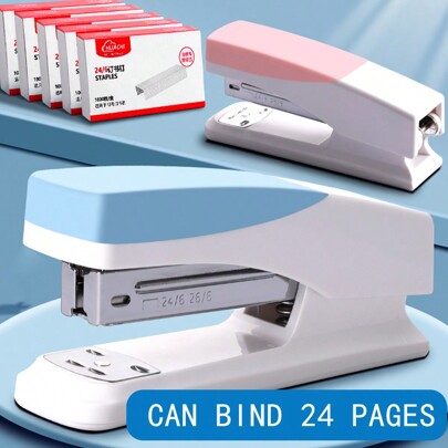 1 Stück hochwertige handgehaltene Heftmaschine, kann vorwärts und rückwärts heften (unteres Metall drehbar), geeignet für Schüler, Zuhause und Büronutzung, Schulbedarf