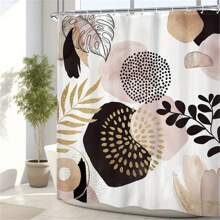 1PC Boho Abstract Mid Century Shower Curtain, Black Pink Gold Leaves Plant Neutral Simple Aesthetic Minimalist Chic Modern Geometric Bathroom Decor Set Fabric 12 Packs Plastic Hooks Fall Decor Bathroom Accessories Back To School