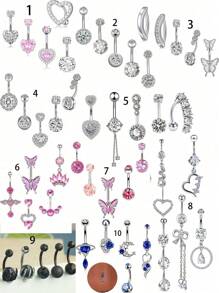 5pcs Dangle Belly Button Rings Cute Pink Heart Stainless Steel Belly Piercing Jewelry  Resever Rings For Women Navel Piercing Jewelry - Belly ring - View 1