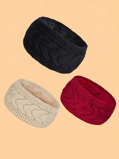 1pc Ribbed Knit Wool Headband, Solid Color Elastic Warm Ear Warmer With Classic Bow, Knit Headband/Earmuffs, Suitable For Children Outdoor Sports In Winter